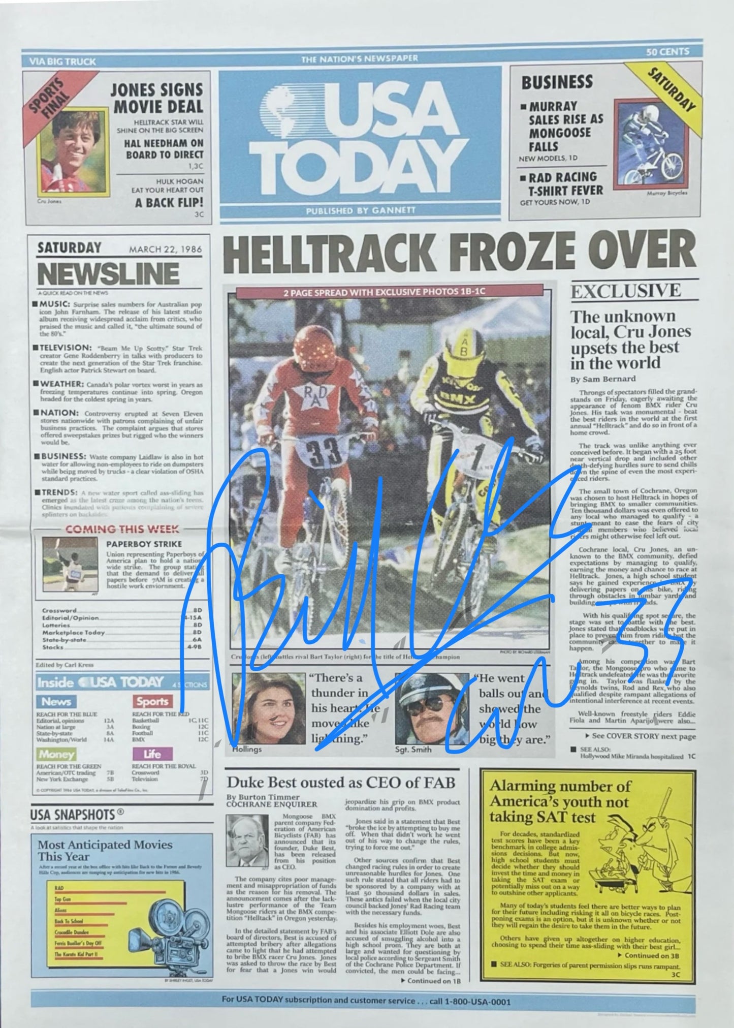 AUTOGRAPHED  Cru Jones USA TODAY POSTER